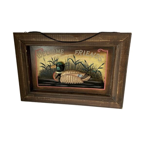 Vintage Rustic Cabin Cottagecore Duck Welcome Friends Sign - Picture 1 of 9